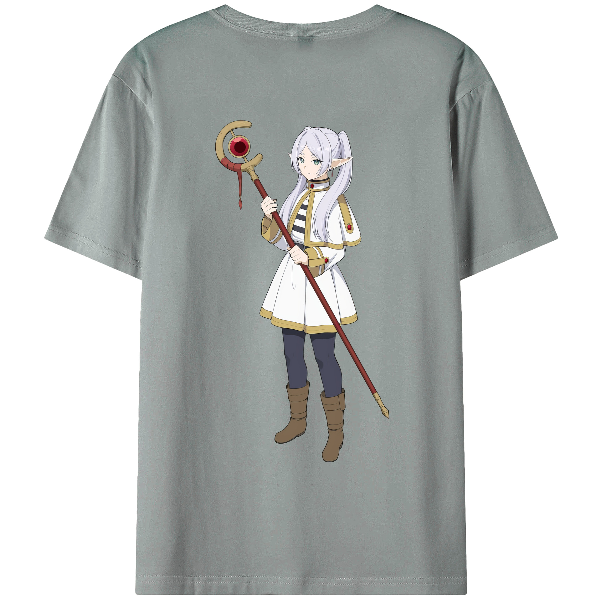 （画像用） 葬送のフリーレン Frieren 綿100％ メンズ半袖Tシャツ（バックプリント） 通気性